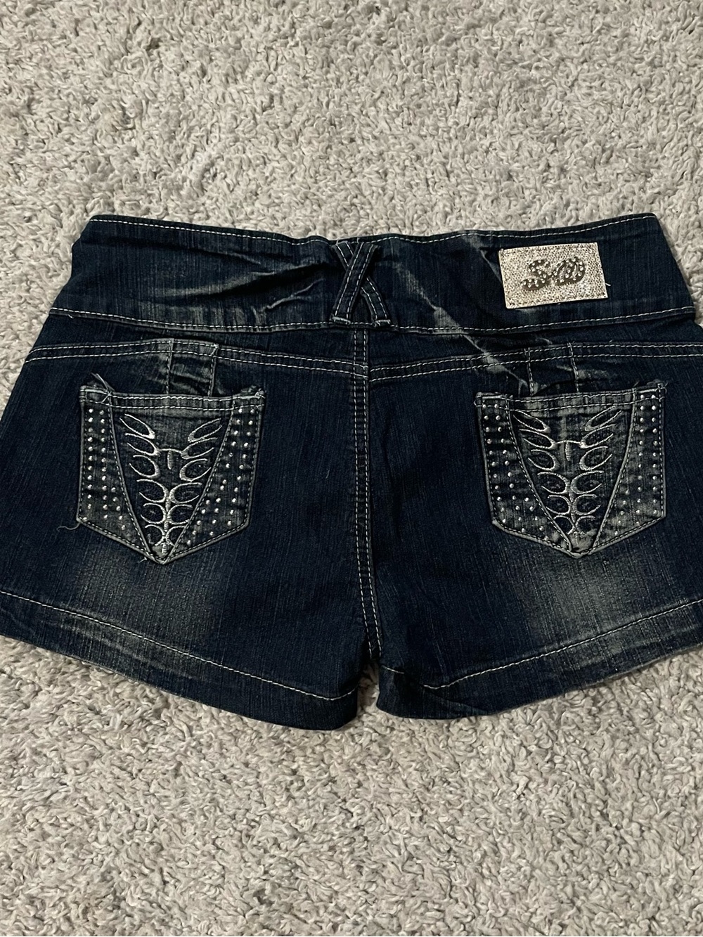 Y2K/2000s Silver Diva Studded Mini Low Rise Shorts